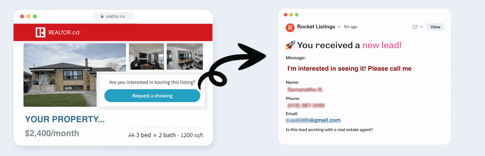 A buyer inquiry from realtor.ca sent straight to the seller